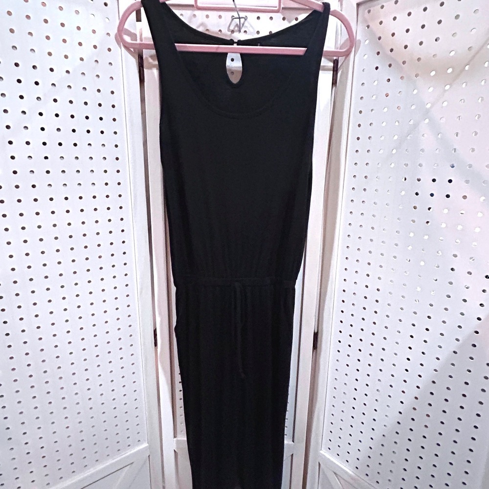 Black Sleeveless Keyhole Back Jumpsuit Drawstring Waist Size S
